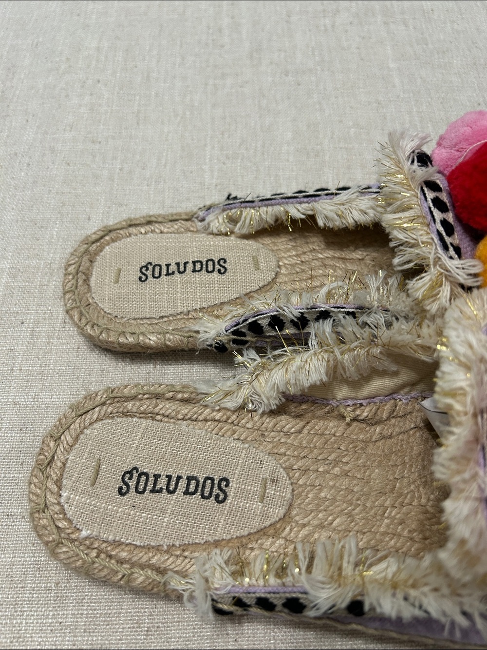 Soludos Coco Espadrille Slides Lavender Pom Pom Bohemian Tassel Summer Jute Sz 8 - Picture 3 of 9